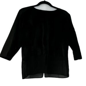 Ermanna Woman's fur sheer black cropped top fancy holiday winter sz M party fun